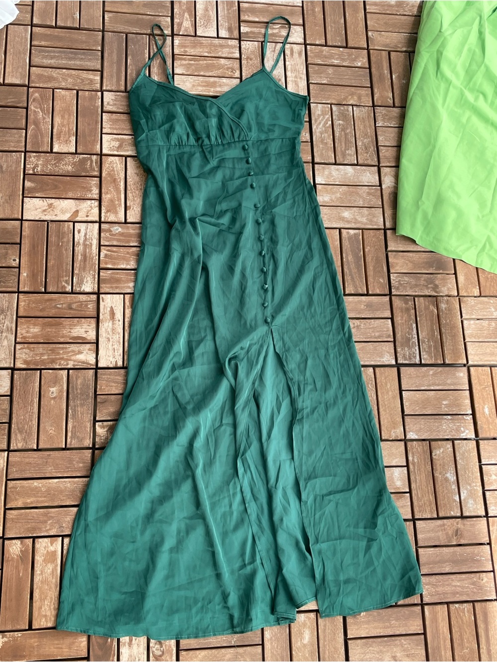 Emerald Green Satin Slip Dress with Front Buttons